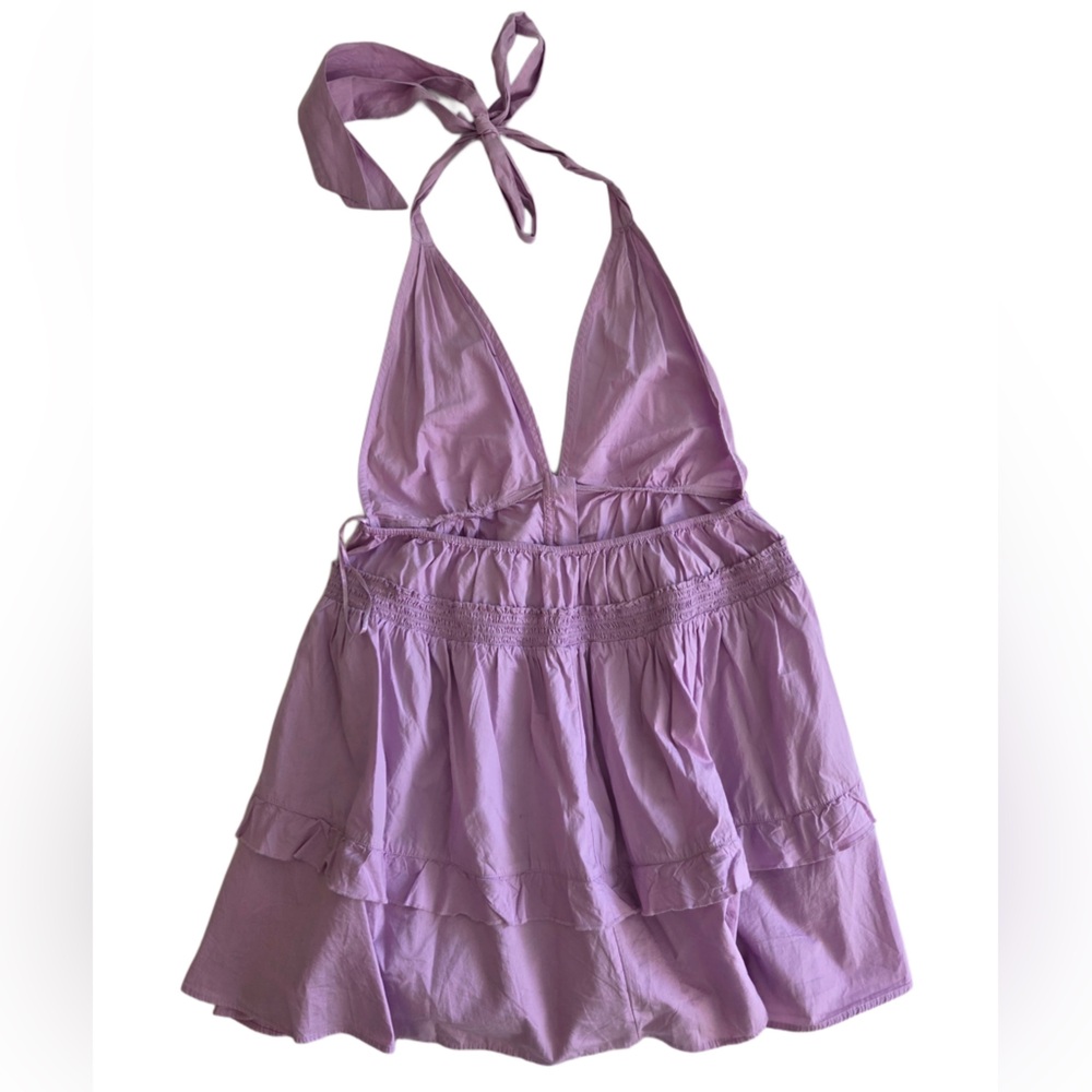 Free People Lilac Lavender Mauve Backless Button Down Aline Halter Dress - Picture 2 of 5